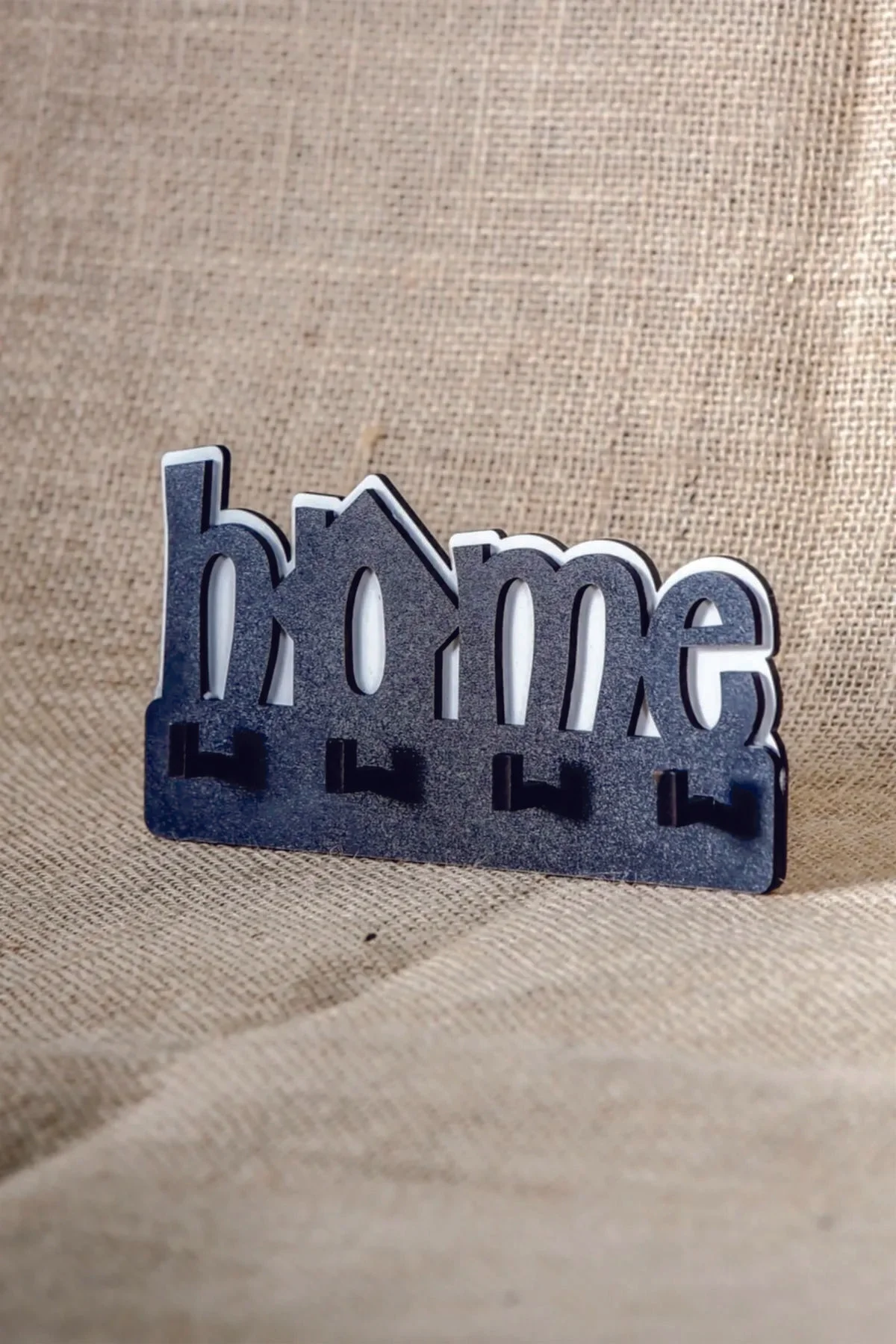 Home Ahşap Duvar Dekoru Anahtar Askısı ( SİYAH &amp; BEYAZ ) ( 17 X 9 CM ) - şamaksesuar Görsel 2