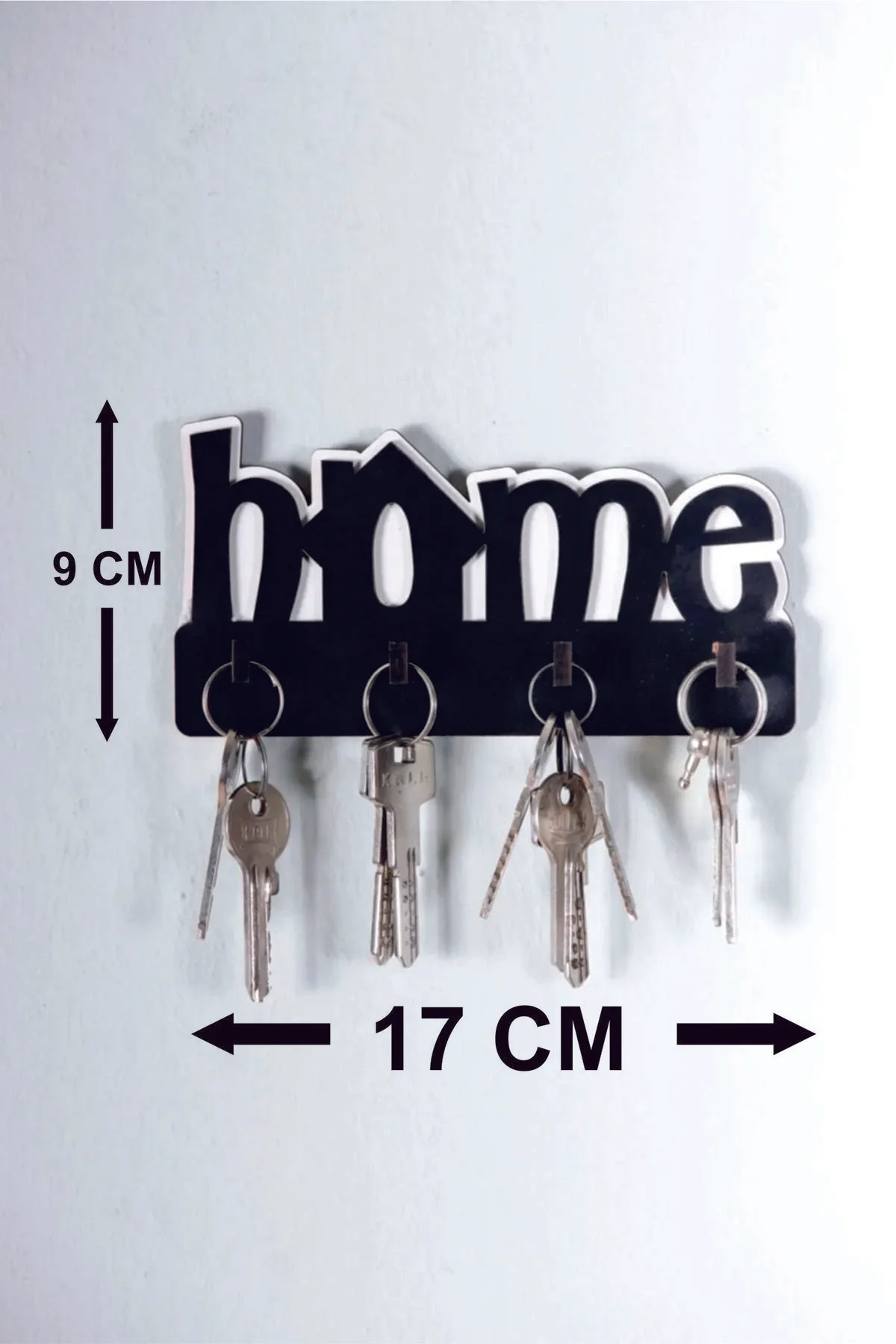 Home Ahşap Duvar Dekoru Anahtar Askısı ( SİYAH &amp; BEYAZ ) ( 17 X 9 CM ) - şamaksesuar Görsel 3