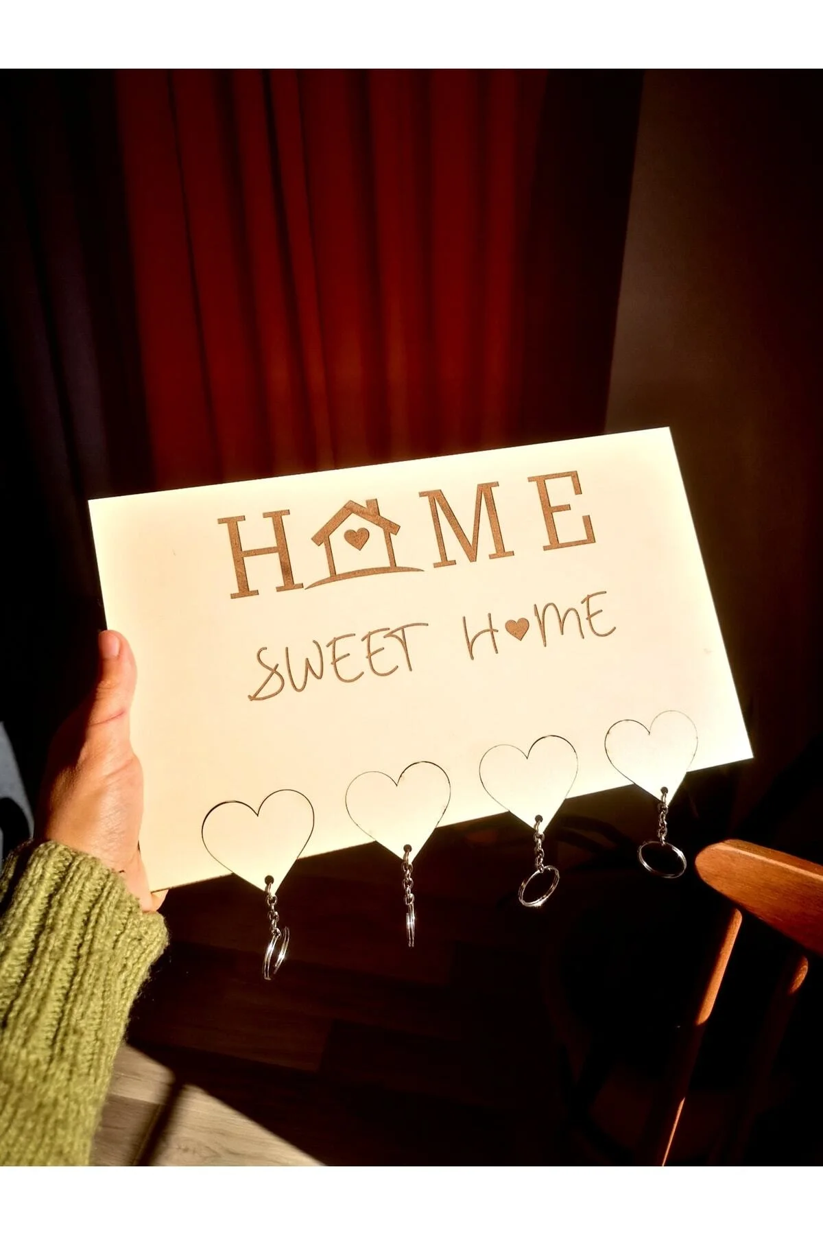 Home Sweet Home Kalp Anahtarlıklı Anahtarlık Askısı - Seyyar Atölye Görsel 2