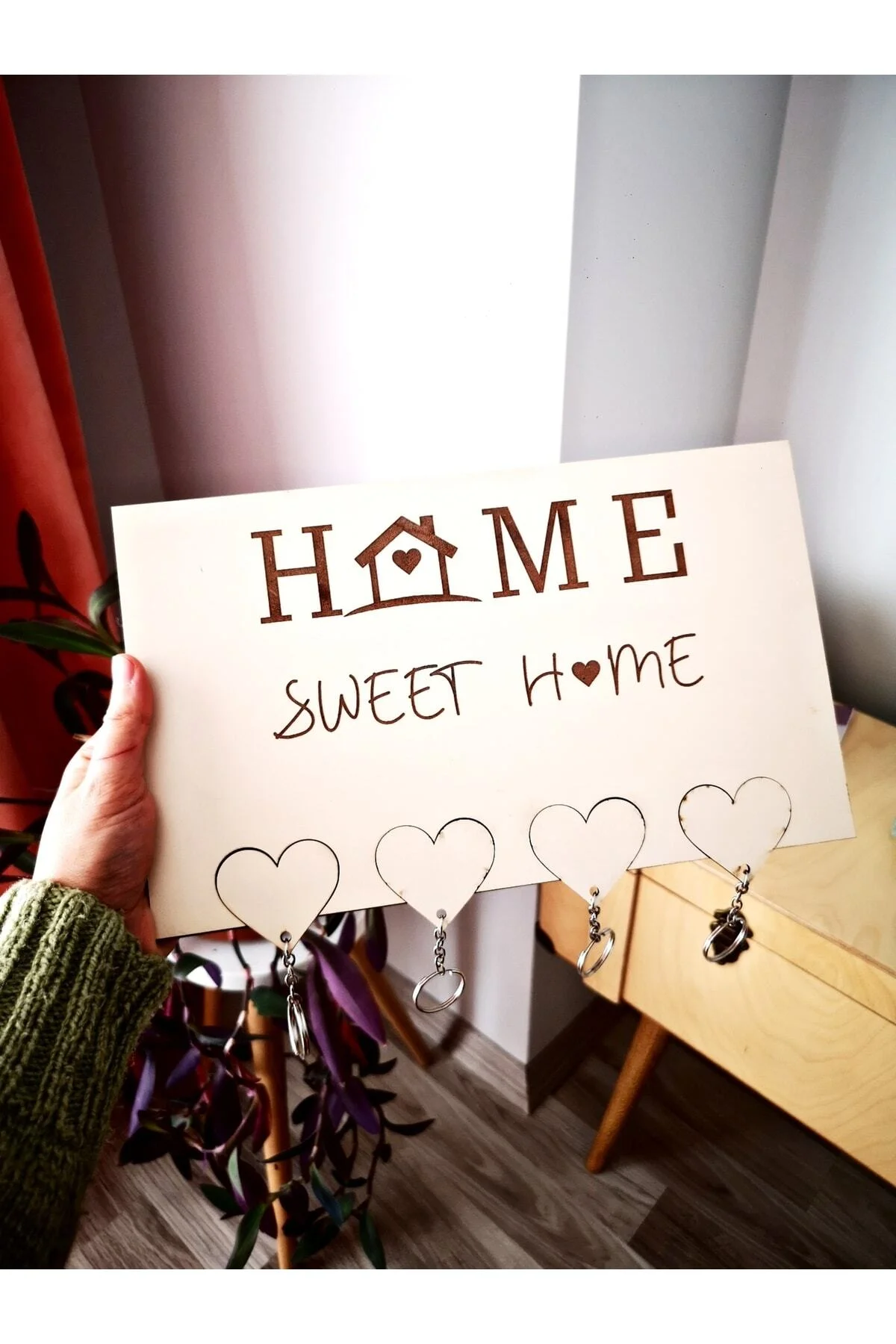 Home Sweet Home Kalp Anahtarlıklı Anahtarlık Askısı - Seyyar Atölye