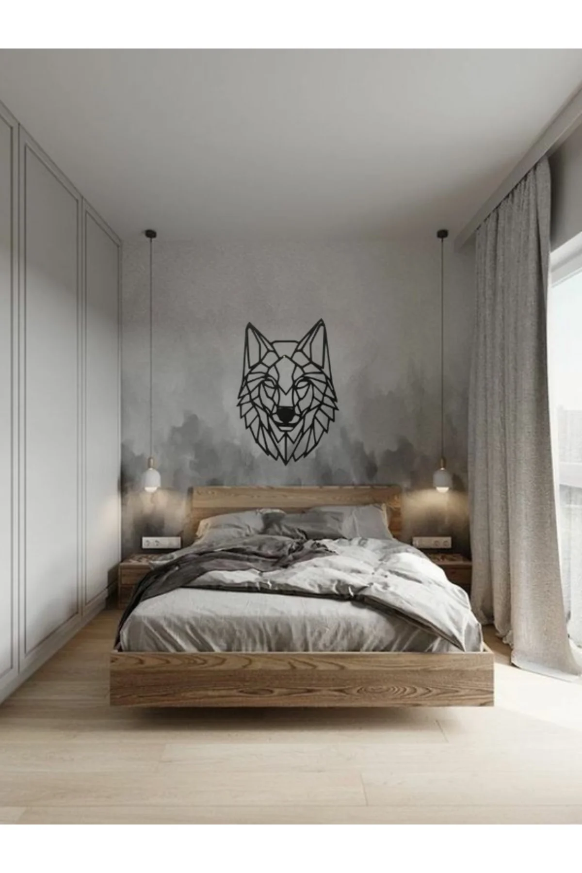 Geometrik Desenli Kurt Ahşap Tablo Mdf Duvar Dekorasyonu Lazer Kesim Mdf Duvar Tablo - leonarthil design Görsel 3