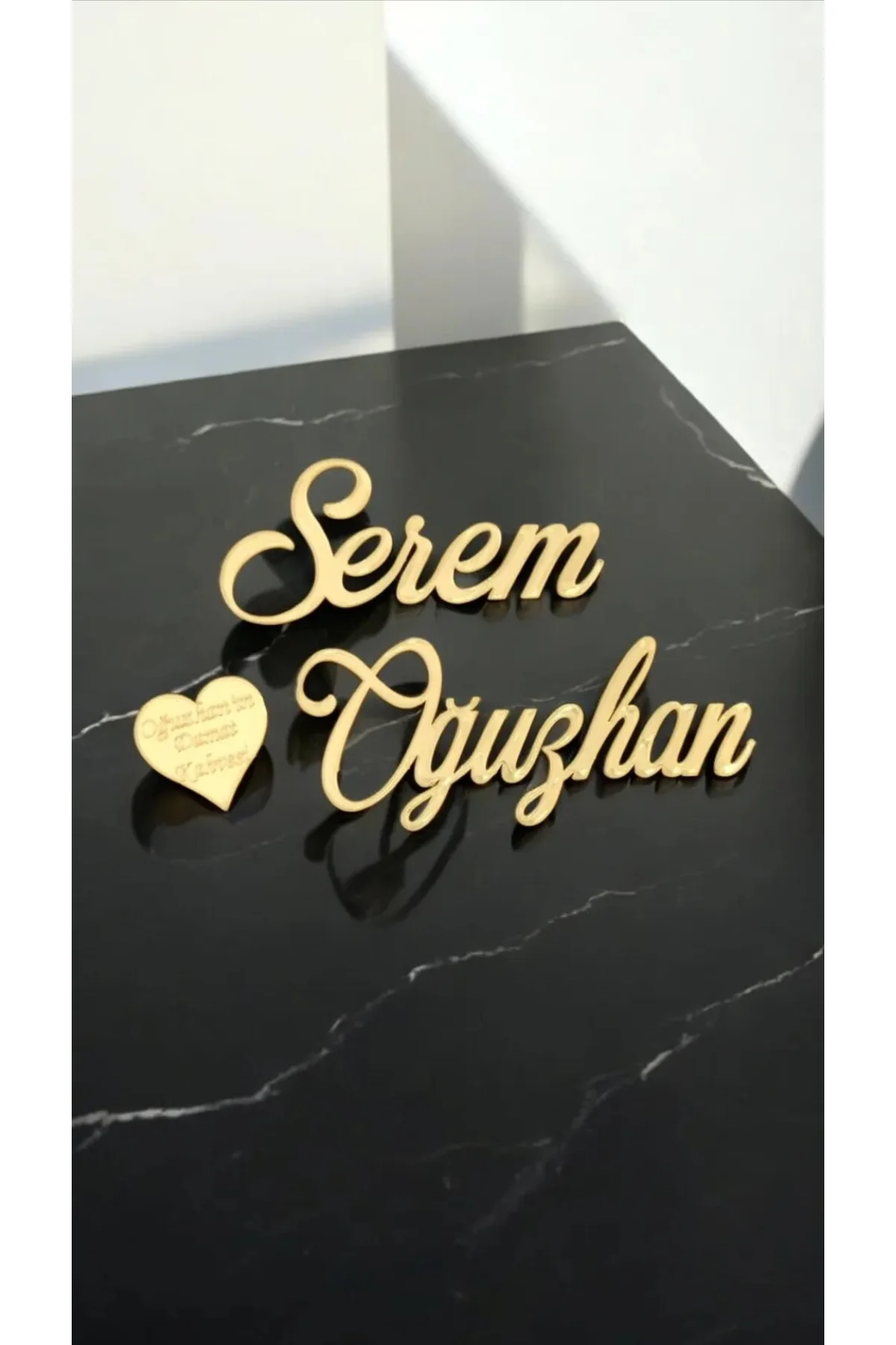 Gold Pleksi isimlik 2 Adet isim 1 Adet Kalpli Damat Kahvesi