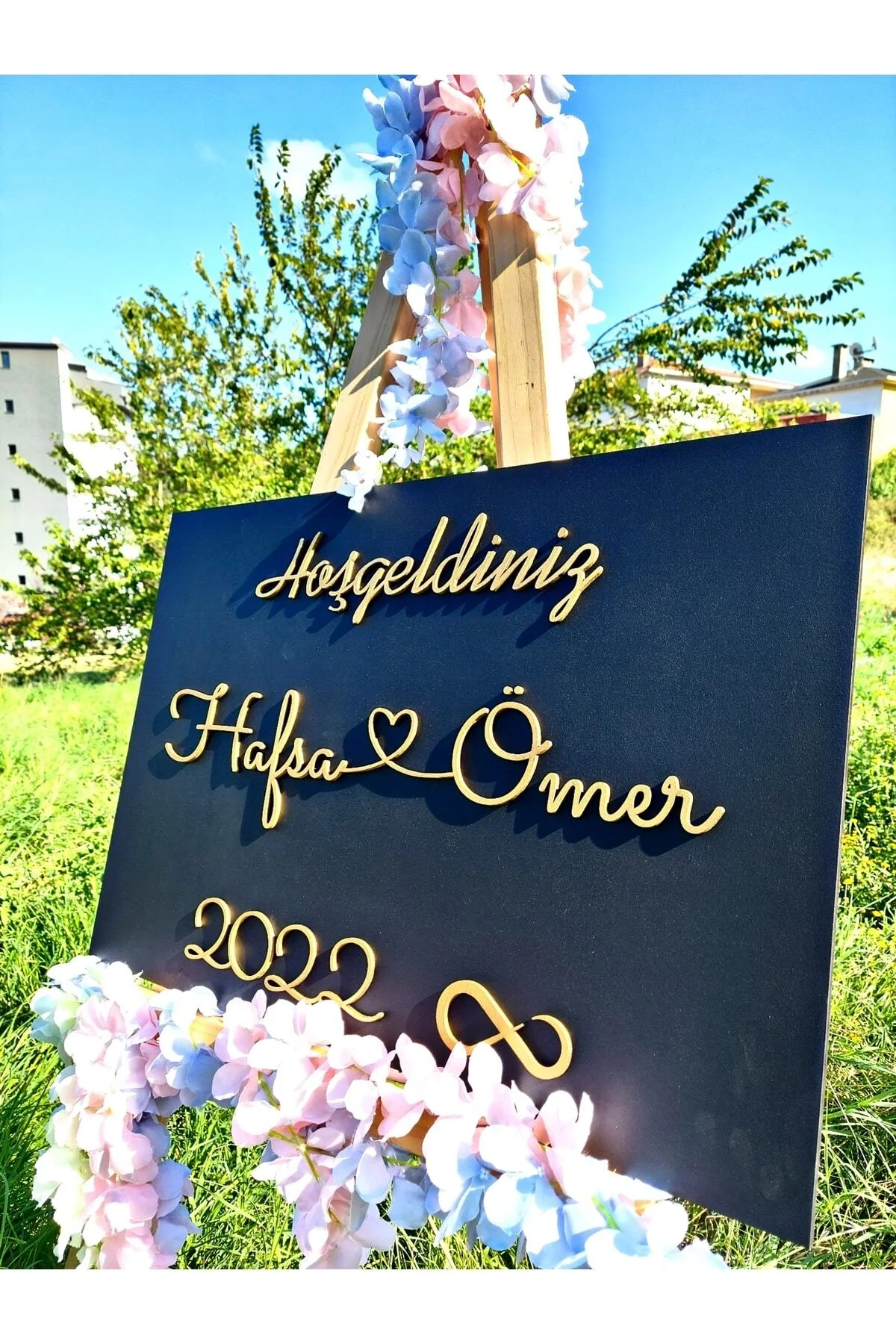 Kişiye Özel 50x70 Siyah Ahşap Üzerine Gold Ahşap Karşılama Panosu - Seyyar Atölye Görsel 2