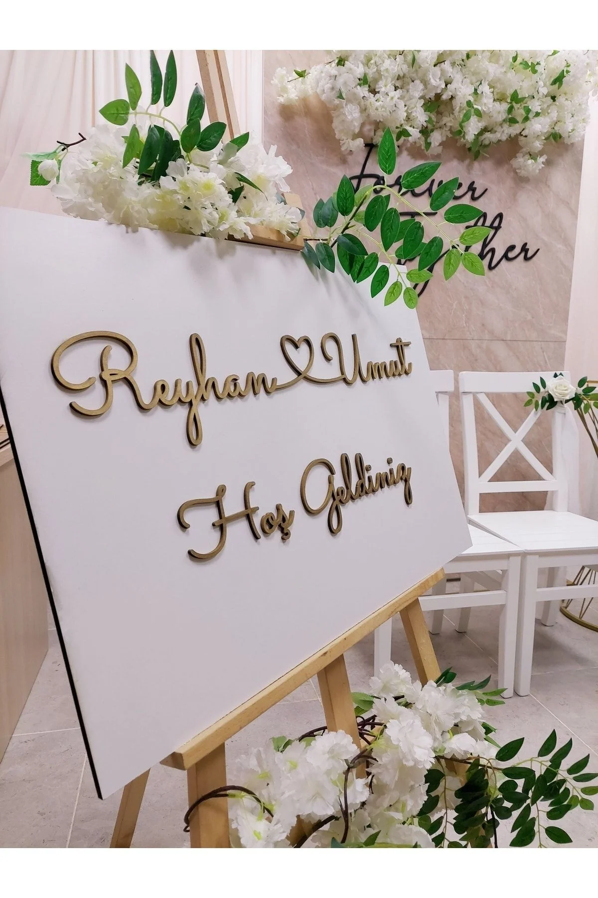 Kişiye Özel Beyaz Ahşap Mdf Üzerine Gold Kabartma Karşılama Panosu - Seyyar Atölye Görsel 2