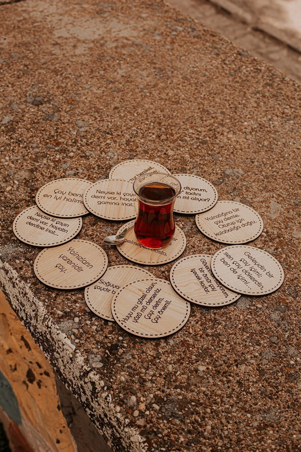 Çay Sözleriyle Tasarlanmış 12`li Çay Bardağı Altlığı - Fikart Görsel 2