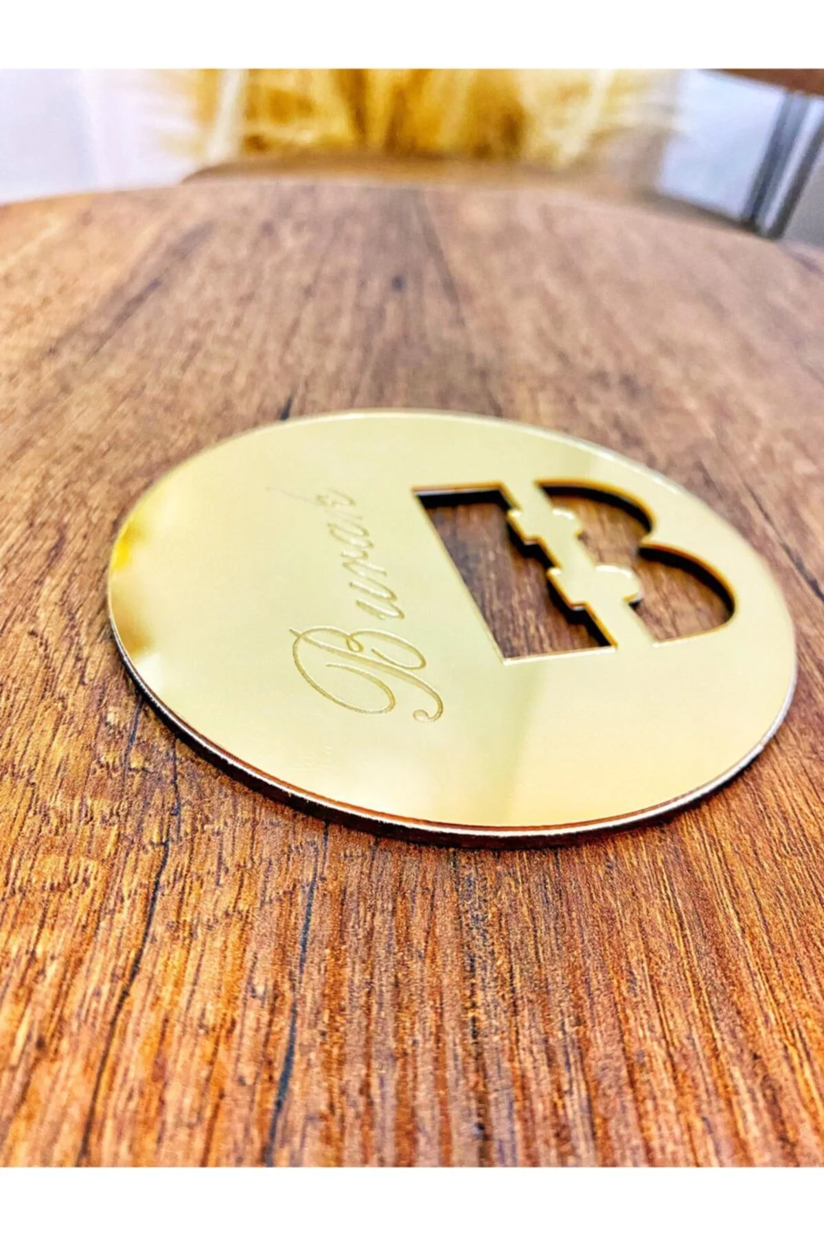 Gold Pleksi Altın Baş Harf Isim Yazılı Bardak Altlığı Hediye
