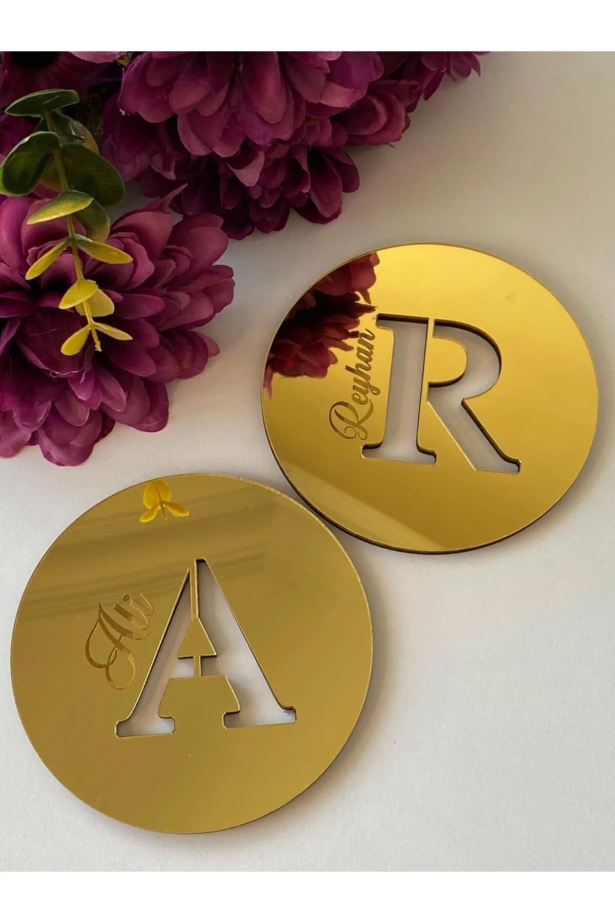 Altın Gold Pleksi Baş Harf Isim Yazılı Bardak Altlığı Hediye - Motif Aksesuar Görsel 2