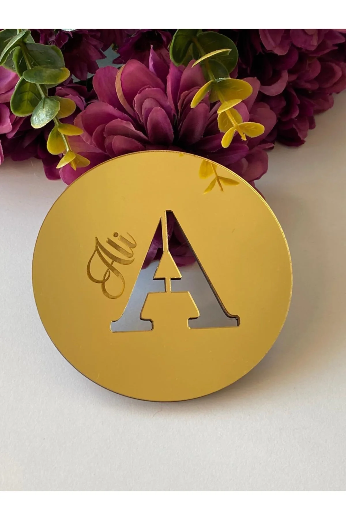 Altın Gold Pleksi Baş Harf Isim Yazılı Bardak Altlığı Hediye