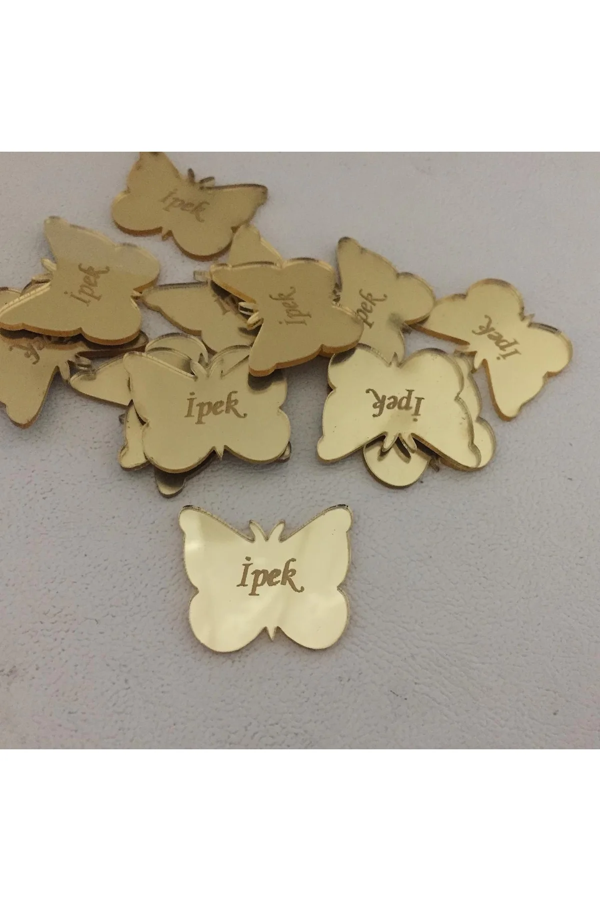 15 ADET 3 CM GOLD PLEKSİ KELEBEK PLEKSİ ETİKET 3CM PLEKSİ KELEBEK - guluslazerkesim