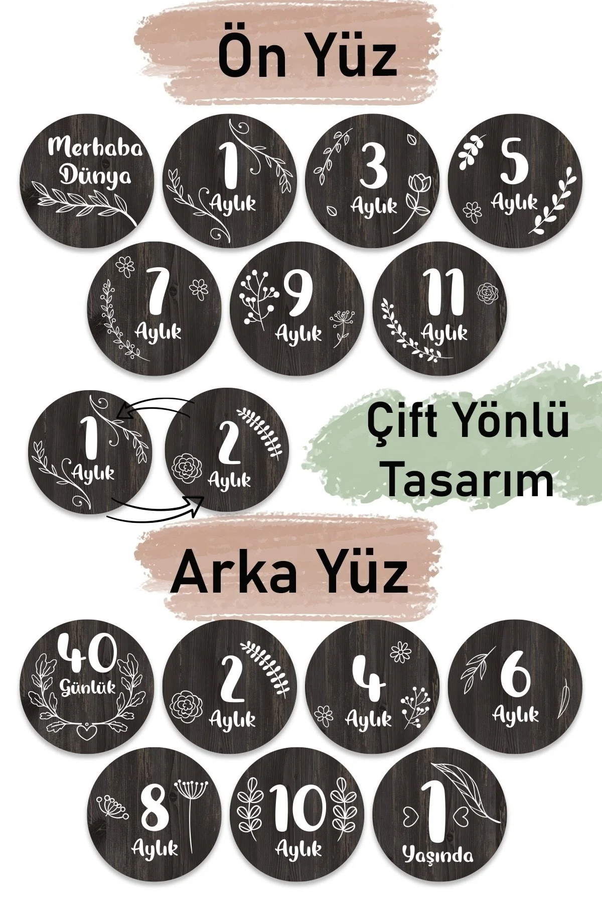 12 Aylık Ahşap Plak Seti Bebek Aylık Fotoğraf Kartları Bebek Hediyelik Hatıra Kartı - SaltanArt