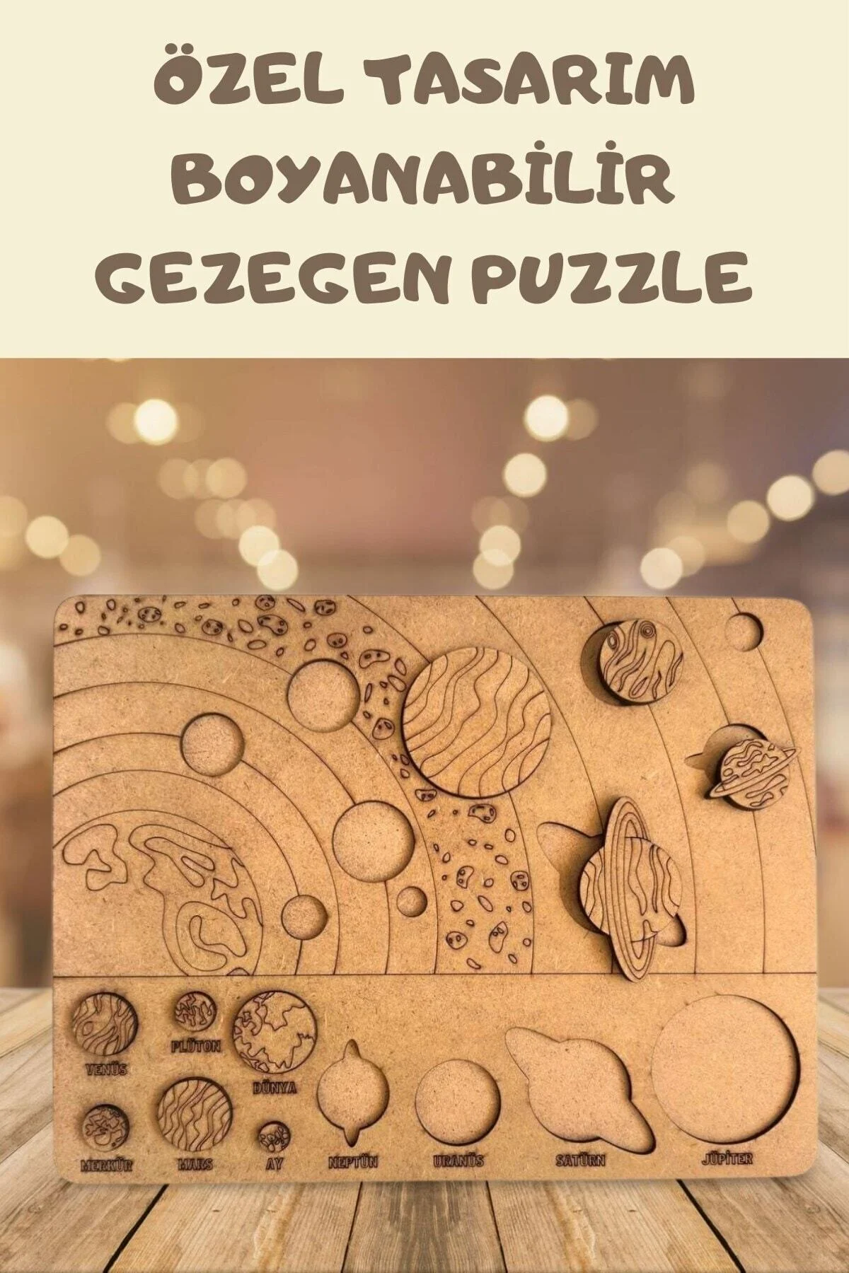Solar Sistem Gezegenler Sistemi Puzzle Ahşap Boyanabilir Bul Tak Eğitici Montessori Yapboz