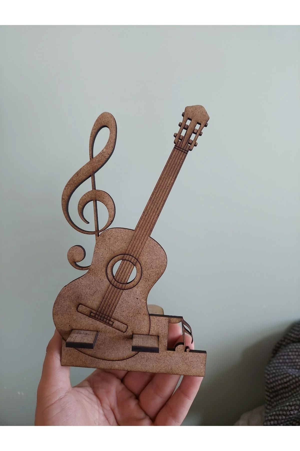 Ahşap Gitar Ve Nota Temalı Masaüstü Telefon Tutucu - Seyyar Atölye Görsel 3
