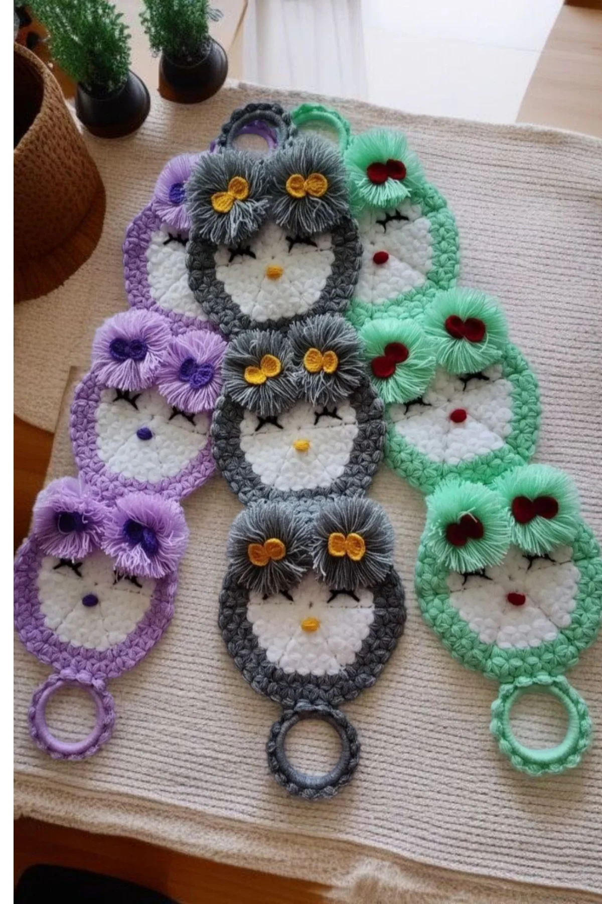 Banyo Lifi Çeyizlik, Bebek Yüzü Ponponlu El Örgüsü (3 ADET SIRT LİFİ) (YEŞİL,LİLA,GRİ)