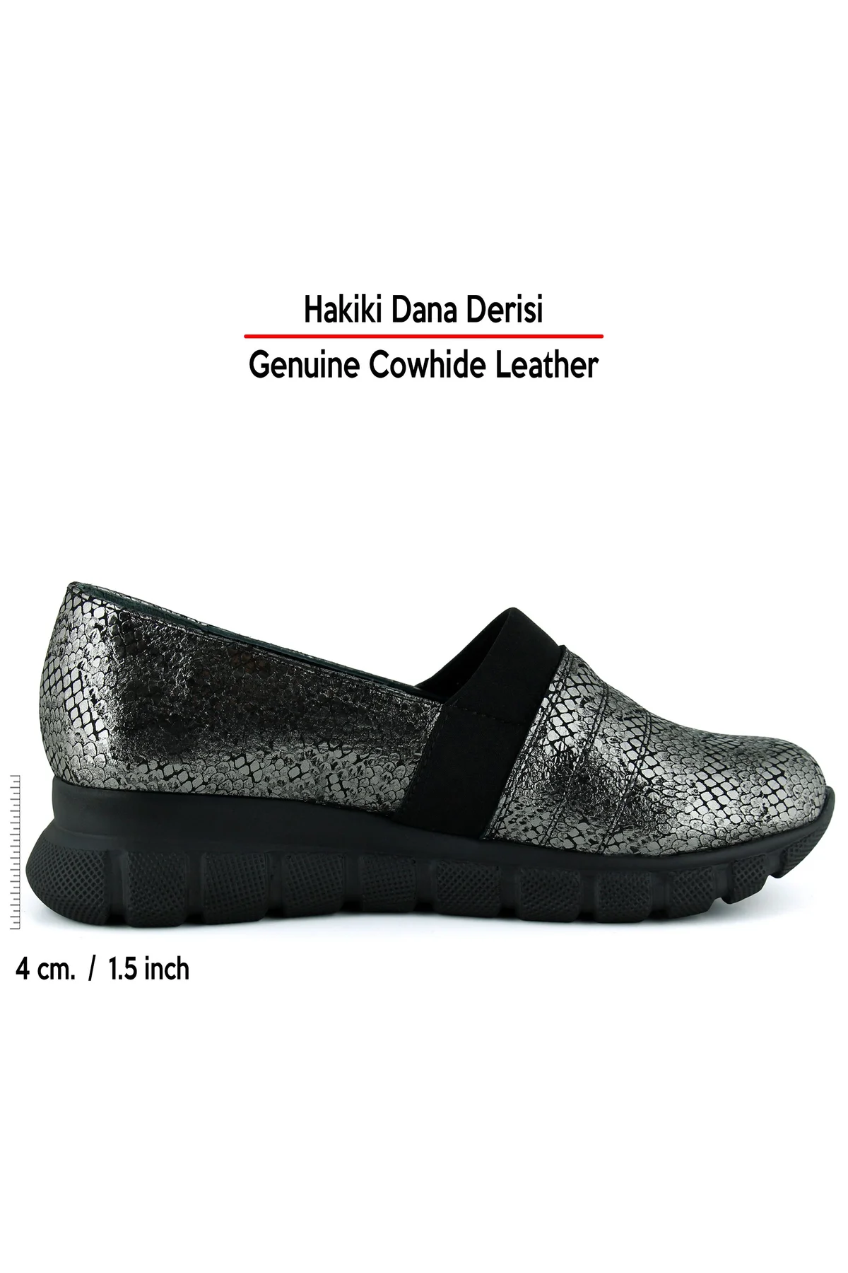 Lorraine Gümüş Yılan Hakiki Dana Derisi Streç Dolgu Topuklu Günlük Ayakkabı - Erkan Saçmacı Görsel 2