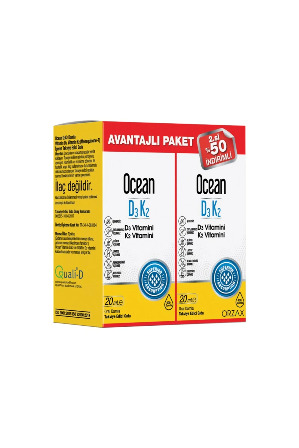 Ocean D3 K2 Damla 2x20 ml (2.Sİ %50 İNDİRİMLİ)