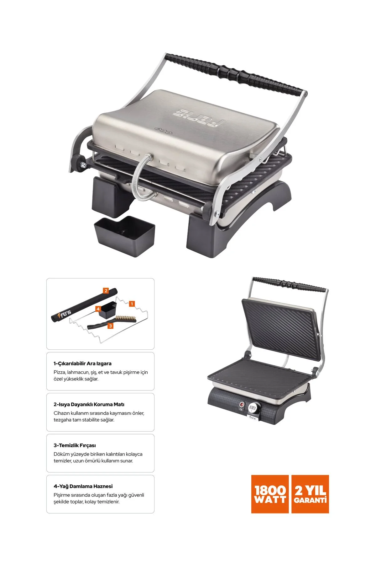 Premium Döküm Tost Makinesi Emaye Kaplamalı Inox - FERİS Görsel 2