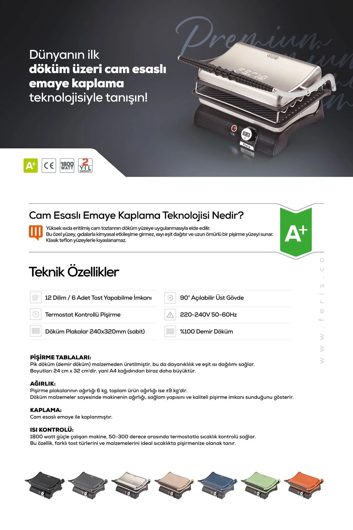 Premium Döküm Tost Makinesi Emaye Kaplamalı Siyah - FERİS Görsel 5