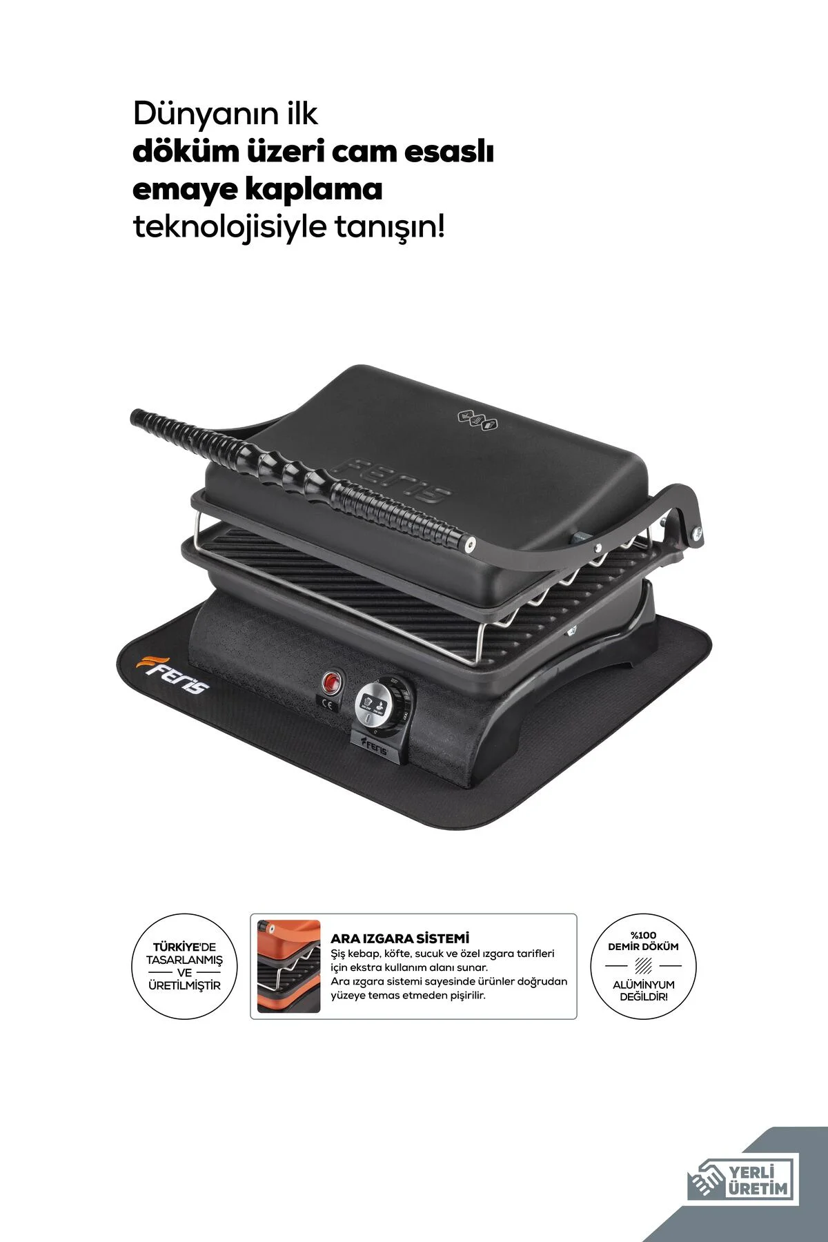 Premium Döküm Tost Makinesi Emaye Kaplamalı Siyah